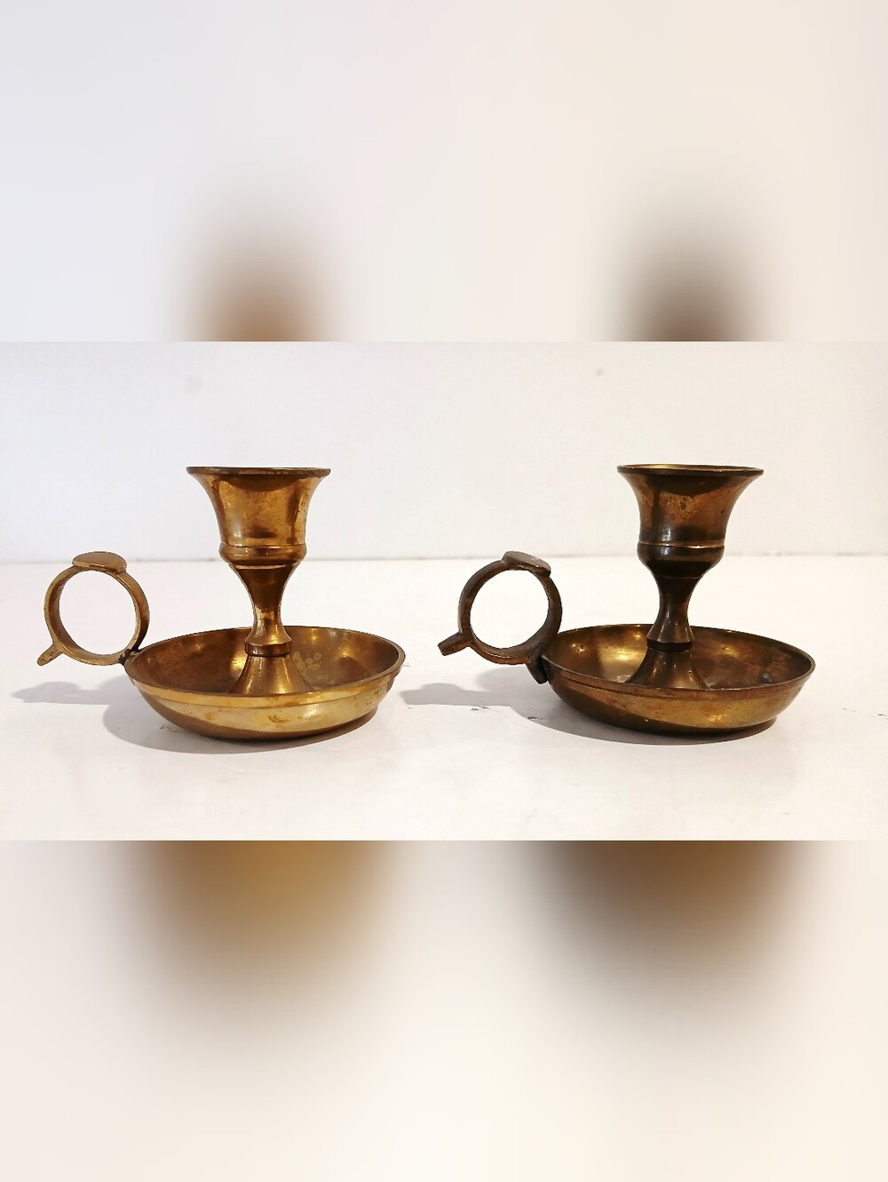 Vintage Brass Chamberstick Candle Holders - Pair